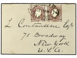 4944 CABO VERDE. 1890. Cover To New York Franked By 1886 Pair Of <B>40 Reis</B> Chocolate Tied By Oval <B>'Correio De Sa - Sonstige & Ohne Zuordnung