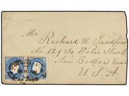 4947 CABO VERDE. 1893. Cover To New Bedford, USA Franked By 1886 <B>50 R.</B> Blue Pair Somewhat Smudgily Cancelled And  - Other & Unclassified