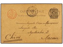 4979 MACAO. 1891. BORDEAUX A MACAO (China). Entero Postal De <B>10 Cts.</B> Negro, Al Dorso Tránsito <B>SINGAPORE/TO HON - Otros & Sin Clasificación