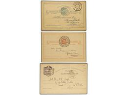 5026 MOZAMBIQUE. 1900-1907. Tres Enteros Postales De <B>20 Reis</B> Rosa, <B>30 Reis</B> Verde Y <B>30 Reis</B> Lila Cir - Other & Unclassified
