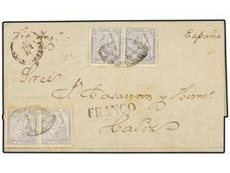 5064 PUERTO RICO. Ant.22(4). 1871. S. JUAN A CÁDIZ. <B>25 Cts.</B> Gris (4). Mat. <B>PARRILLA COLONIAL</B>, Circulada Po - Other & Unclassified