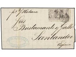 5075 PUERTO RICO. Ed.8 (2). 1876 (2 Marzo). SAN JUAN A SANTANDER. <B>25 Cts.</B> Gris (2), Manuscrito 'por Habana'. - Sonstige & Ohne Zuordnung