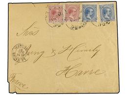 5088 COLONIAS ESPAÑOLAS: PUERTO RICO. 1897. YAUCO A FRANCIA. <B>1 Ctvo.</B> Rojo (2) Y <B>3 Cts.</B> Azul (2). Precioso  - Otros & Sin Clasificación