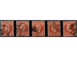 5116 ° RUMANIA. Mi.42 (5). 1872. <B>50 B.</B> Rose. 5 Stamps Nice Cancels. Michel.250?. - Other & Unclassified