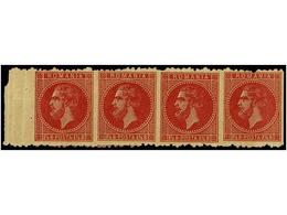 5119 RUMANIA. Mi.43 (4). 1876. <B>1 1/2 Bani</B> Rose. <B>ESSAY. </B> Strip Of Four, <B>IMPERFORATED VERTICALLY</B>. - Autres & Non Classés