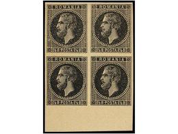 5121 RUMANIA. Mi.43. 1876. <B>1 1/2 Bani</B> Block. <B>ESSAY. IMPERFORATE</B> Block Of Four On Cardboard Paper. - Other & Unclassified