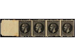 5131 RUMANIA. Mi.45 (4). 1876. <B>10 Bani</B> Black <B>ESSAY. </B>Strip Of Four, <B>IMPERFORATED VERTICALLY.</B> - Other & Unclassified