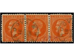 5133 ° RUMANIA. Mi.47 (3). 1876. <B>30 Bani</B> Orange, Strip Of Three, Fine Used. Scarce Multiple. Michel.+180?. - Sonstige & Ohne Zuordnung