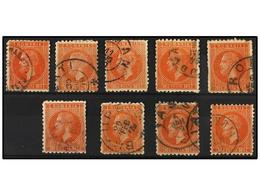 5135 ° RUMANIA. Mi.47 (9). 1876. <B>30 Bani</B> Orange. Nine Stamps, Nice Cancellations, Some Perf. Faults. Michel.540?. - Sonstige & Ohne Zuordnung