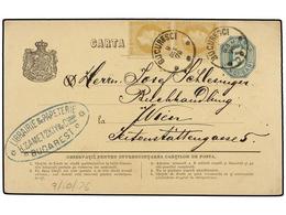 5159 RUMANIA. Mi.38 (2). 1876. BUCAREST To WIEN (Austria). <B>5 Bani</B> Blue Stationery Card Uprated By A Pair Of <B>5  - Other & Unclassified