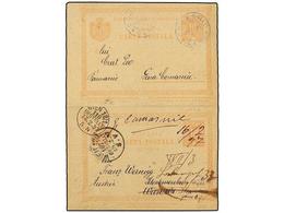 5176 RUMANIA. 1897. COMARNIC To WIEN And Re-adressed. <B>10 Bani + 10 Bani</B> Rose Stationery Double Card, Tied With <B - Other & Unclassified