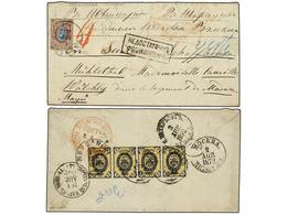 5200 RUSIA. 1872 (April). MORSHANIK To SWITZERLAND. <B>1 Kr.</B> Black And Yellow (strip Of Four) And <B>10 K.</B> Brown - Sonstige & Ohne Zuordnung