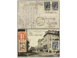 5222 U.R.S.S.: GEORGIA. 1923 (May). Postcard To LIVORNO Franked On Front And Back With 1923 Provisional Optd <B>3x15.000 - Other & Unclassified