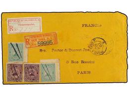 5243 SALVADOR. 1887. FRONTAL. SONSONATE A PARIS. <B>1 Cto.</B> Verde (2) Y <B>20 Cts.</B> Violeta (2), Mat. A Pluma. Car - Other & Unclassified