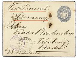 5245 SALVADOR. 1888. <B>11 C.</B> Blue Stationery Envelope, Pointed Flaps, White Inside, H & G 3f; Used Via PANAMA To GE - Other & Unclassified