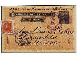 5250 SALVADOR. Sc.77. 1893. SANTA ANA A SUIZA. Entero Postal De <B>1 Ctvo.</B> Con Franqueo Adicional De <B>2 Ctvos.</B> - Otros & Sin Clasificación