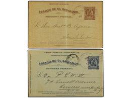 5253 SALVADOR. 1899-1900. Dos Enteros Postales De <B>2 Ctvos.</B> Castaño (doblez Vertical) Y Doble De <B>3 + 3 Ctvos.</ - Autres & Non Classés