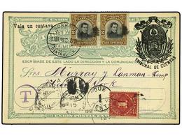 5256 SALVADOR. 1912 (April 30). Surcharged <B>1c. On 2c.</B> Green Postal Stationery Card Used From Citala To <B>New</B> - Other & Unclassified