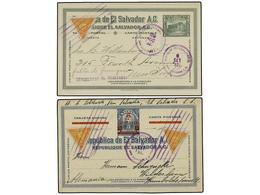 5258 SALVADOR. 1922-27. Dos Enteros Postales De <B>1 Ctvo.</B> Verde Y <B>6 Ctvos. S. 5 Ctvos.</B> Azul Con Franqueo Adi - Other & Unclassified