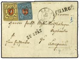 5319 SUIZA. Yv.14,15. 1850. BERN A LONGNOM. <B>5 Rp.</B> Azul Y Rojo Y <B>10 Rp.</B> Naranja Y Rojo. Mat. <B>P</B> Y Mar - Andere & Zonder Classificatie