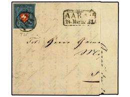 5323 SUIZA. Yv.15I. 1851. AARAU. <B>5 Rp.</B> Azul Oscuro Y Rojo. Tipo 25. Matasellos <B>P.P.</B> Dentro De Un Círculo D - Sonstige & Ohne Zuordnung