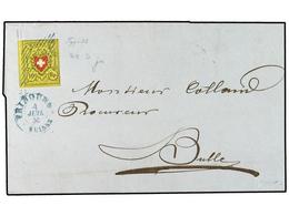 5329 SUIZA. Yv.15. 1856. FRIBOURG A BULLE.<B> 10 Rp.</B> Amarillo Y Rojo. Margen Izquierdo Excepcional Con Parte Del Otr - Other & Unclassified