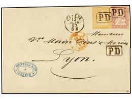 5332 SUIZA. Zu.24B, 25B. 1857 (June 13). Cover From GENEVA To LYON Franked By 1854/62 Sitting Helvetia <B>15rp</B>. Rose - Otros & Sin Clasificación