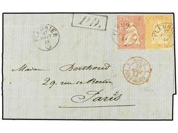5335 SUIZA. 1858 (Aug 27). Entire Letter To Paris Franked By Fine 1854-62 <B>15r</B>. Rose And <B>20r</B>. Orange-yellow - Autres & Non Classés