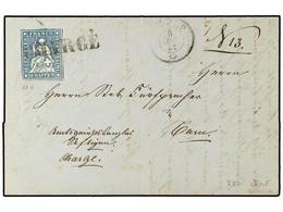 5345 SUIZA. Yv.23G. 1862. CULP. <B>10 Rp.</B> Azul. Matasellos <B>CHARGEE</B> En Negro (AW Nº654). MAGNIFICA. Cert. V. D - Sonstige & Ohne Zuordnung