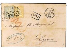 5347 SUIZA. Sc.30, 34. 1862. Entire Letter To LYON Franked By 1855-57 <B>20 R.</B> Orange And Rare <B>1 Fr.</B> Grey Tie - Andere & Zonder Classificatie