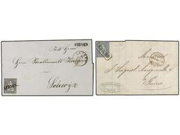 5350 SUIZA. 1863-67. Dos Cartas Con Franqueo De <B>10 Rp.</B> Azul, Mat. Lineales De <B>KRIENS</B> Y <B>SIBNEN.</B> MAGN - Other & Unclassified