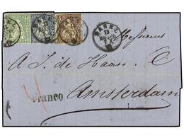 5359 SUIZA. Sc.43, 44, 47. 1866 (March 13). Cover To AMSTERDAM Franked By 1862 <B>5c.</B> Brown, <B>10c.</B> Blue And <B - Sonstige & Ohne Zuordnung