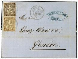 5363 SUIZA. 1867 (March 23). Cover From Morges To Geneva Franked By Two Shades Of <B>5c</B>., One In Deep Brown And One  - Andere & Zonder Classificatie