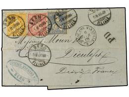 5364 SUIZA. 1868 (Feb 5). Entire Letter To France With Fine Three Colour Mixed Issue Franking Of <B>10c</B>. Rose, <B>20 - Sonstige & Ohne Zuordnung