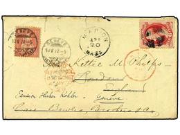 5371 SUIZA. 1872. BOSTON (Usa) A LONDRES. Circulada Con Sello US. <B>6 Cents.</B> Rosa, Carta Reexpedida A GINEBRA (Suiz - Other & Unclassified