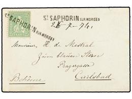 5376 SUIZA. 1874 (July 26). Cover To CARLSBAD, BOHEMIA (Austria) Franked By 1867-68 <B>25c.</B> Green Tied By Straight L - Other & Unclassified