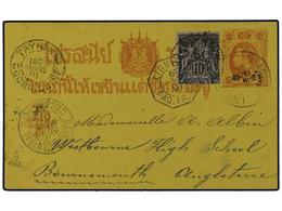 5409 TAILANDIA. Sc.7. 1901 (March 20). Indochine 1892 <B>10 C.</B> Black On Lilac Used On Thailand Postal Stationary Car - Autres & Non Classés