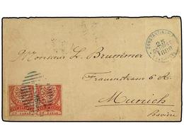 5440 TURQUIA. 1888. CONSTANTINIPLA A ALEMANIA. <B>20 Pa.</B> Rosa (2) <B>SIN DENTAR</B> (SG. 98b). Muy Raros En Carta. - Otros & Sin Clasificación