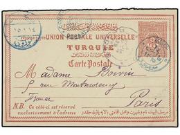 5453 TURQUIA. 1899. GREECE. Postal Stationery Card Sent From RHODES To PARIS Showing Bilingual <B>RHODES</B> Cancellatio - Andere & Zonder Classificatie