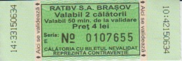 Romania - RATBV Brasov - Bus Ticket - 2 Trips Ticket - Used, Stamp - Serial Number - Europa