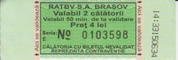 Romania - RATBV Brasov - Bus Ticket - 2 Trips Ticket - Used, Stamp - Serial Number - Europe