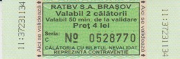 Romania - RATBV Brasov - Bus Ticket - 2 Trips Ticket - Used, Stamp - Serial Number - Europe