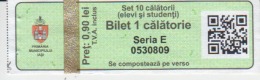 Romania - Iasi - Bus Ticket & Tramway Ticket, Tram Ticket - 1 Trip Ticket - Used, Stamp - Serial Number - Europa