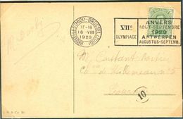 BELGIUM Postcard With Olympic Machine Cancel Bruxelles Midi Brussel Zuid Dated 18-VIII 1920 Athletic Day - Ete 1920: Anvers