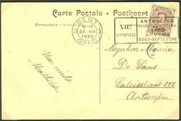 BELGIUM Postcard With Olympic Machine Cancel Gent 3 Gand Dated 23-VIII 1920 Athletic Day - Summer 1920: Antwerp