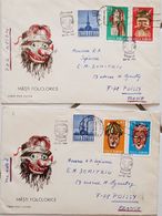 ROUMANIE Masques, Masque, Mask, Mascara, 2 Lettres Ayant Circulées Pour La France Avec Yvert 2509/12 Cachet Thematique - Carnavales