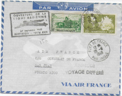 MARTINIQUE - 1948 - ENVELOPPE Par AVION 1° VOL PORTO RICO  De FORT DE FRANCE => SAN JUAN (VOYAGE DIFFERE) - Brieven En Documenten