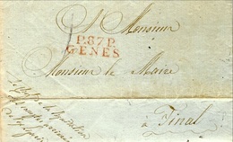 1808-  TERR. CONQUIS -P. 87.P. / GENES ( Gênes ) 27 Mm  Rouge +" Le Chef De La Liquidation Des Comptes Arriérés ..." - 1792-1815: Départements Conquis