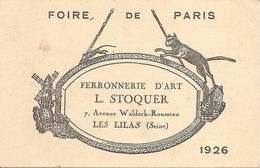 Delcampe - Vieux Papiers - Publicités : Foire De Paris  Ferronnerie D' Art L.STOQUER Les Lilas ( Seine ) 1926 Réf 4556 - Pubblicitari