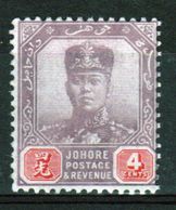 Malaysia Johore Sultan Sir Ibrahim 1918 Four Cent Dull Purple And Red. - Johore